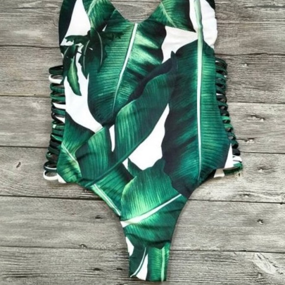 Palm Tree Tropical Green Swimsuit Bikini 1 Pc - Picture 5 of 6